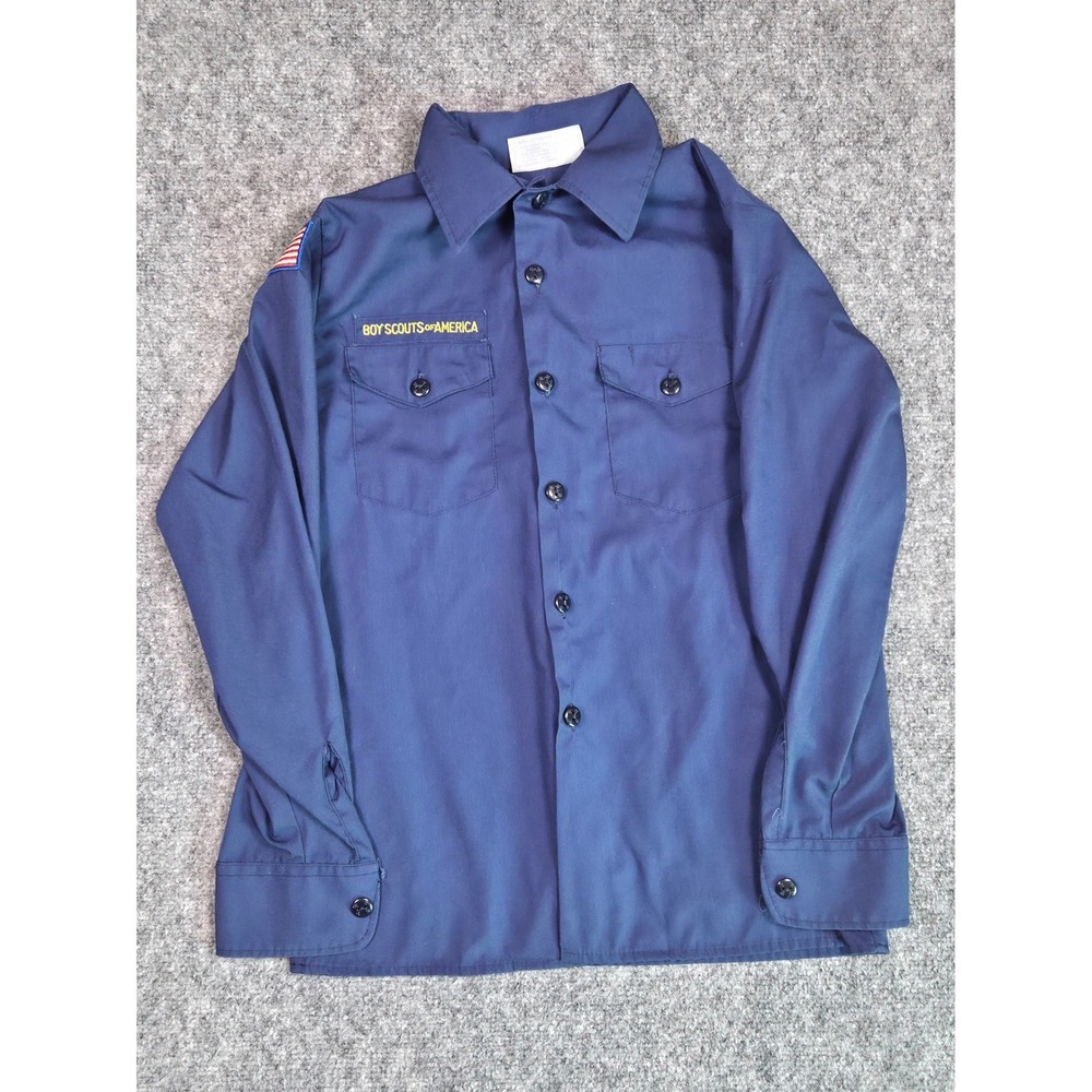 Boy Scouts of America Uniform‎ Shirt Youth LG Navy Blue Long Sleeve Button Down